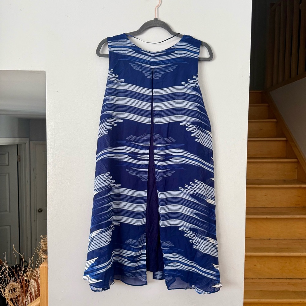 Style & Co Coastal Boho Layered Tunic | Blue Feathered Print - Picture 3 of 4